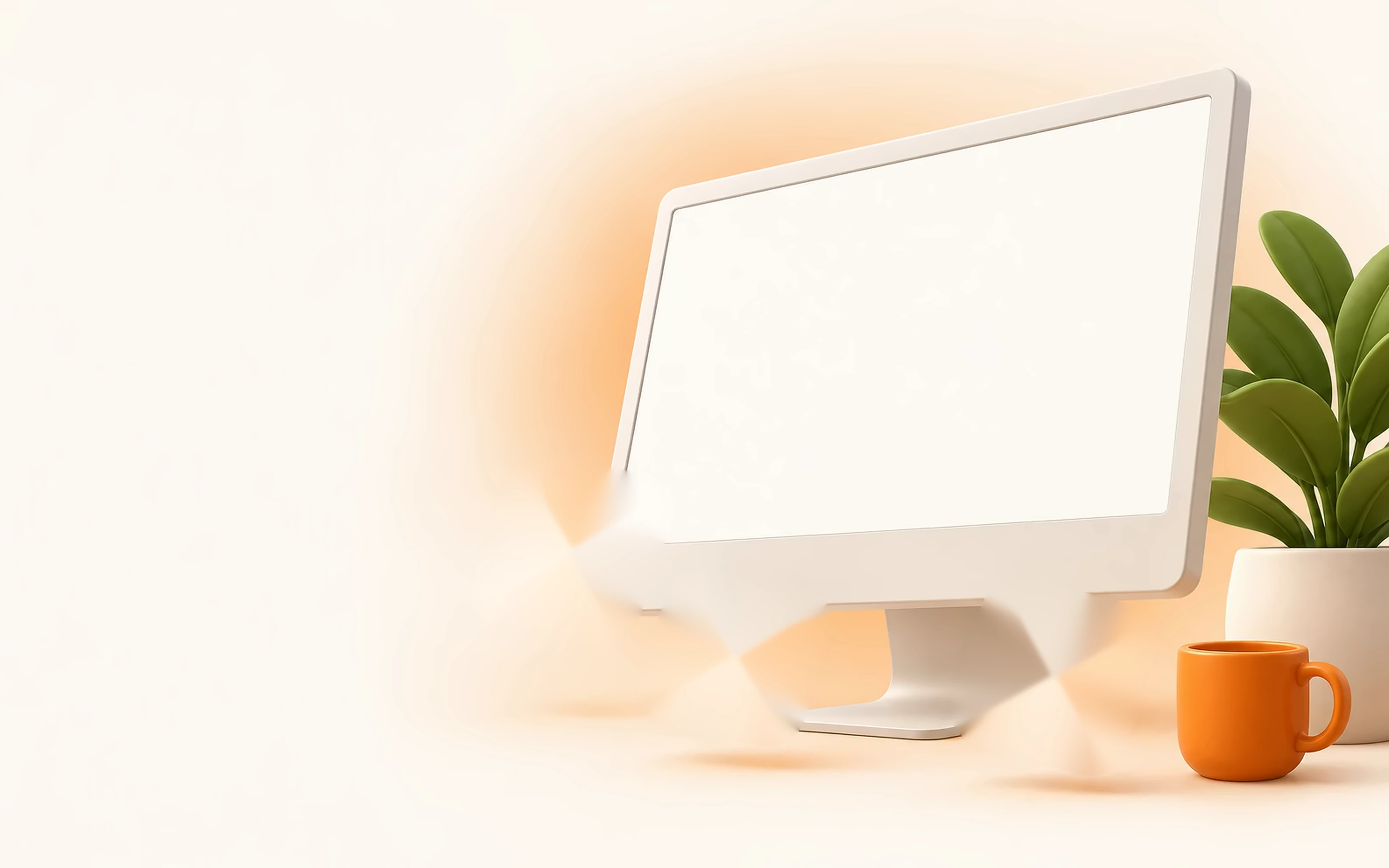 Un monitor su cui prende forma un sito, con le tessere del codice, del puntatore e della palette colori accanto.